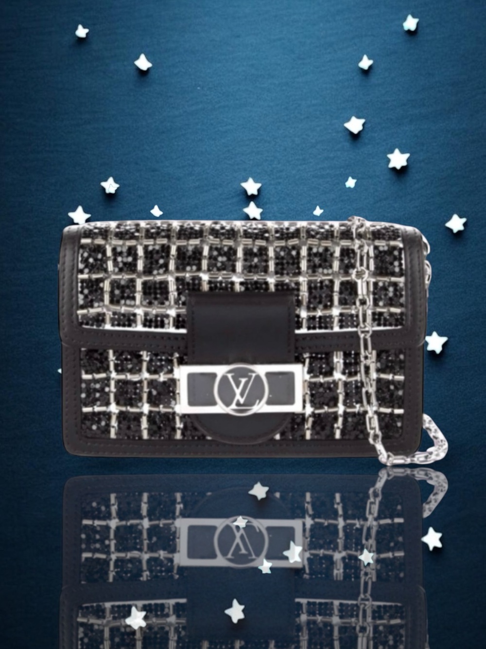 🆕💗LOUIS VUITTON Dauphine Minaudière Black+Silver Beads Shoulder Clutch Mini Bag